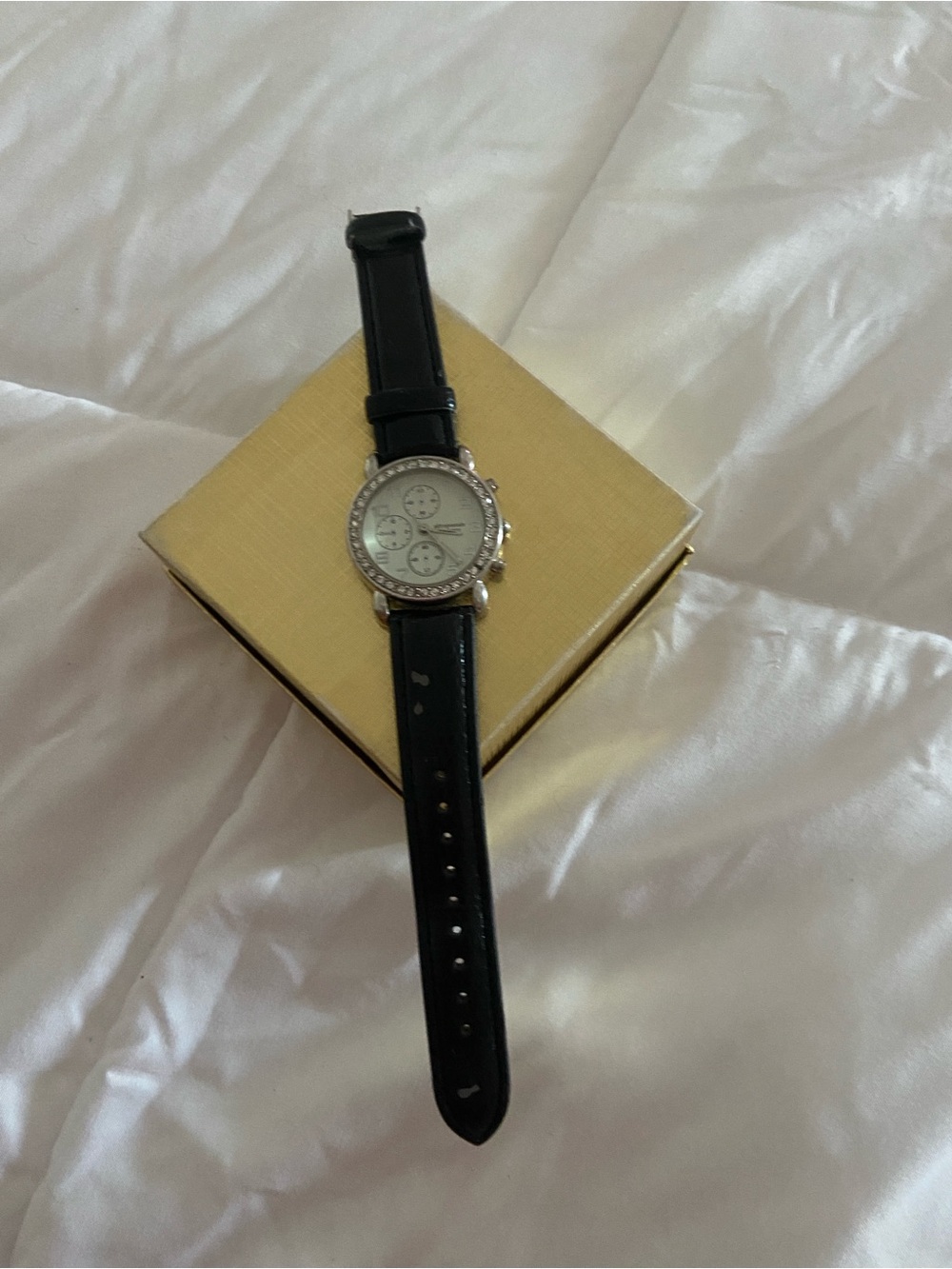 Aeropostale Black Leather Strap Watch with Silver-Tone Dial